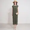 Vestido Sin Mangas Miyake para Mujer Verano Cuello Redondo Holgado Favorecedor Longitud Media Dobladillo de Falda Textura Plisada Falda Plisada