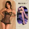 Guino Lingerie Sexy de Verão em Malha Transparente Roupão de Dormir Sexy e Quente em Gaze Transparente com Gola Halter Costas Abertas Conjunto