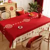 Un Imprescindible para el Año Nuevo: Mantel Rojo con Patrones Auspiciosos Estampados en Dorado, Mantel Impermeable y Festivo para Uso Doméstico, Decoración de Año Nuevo