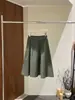 [Primer Lanzamiento] Falda de Mujer de Longitud Media Cómoda Estilo Francés de Lino Tencel con Pliegues Divididos Línea A para Principios de Otoño BQA5158