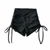 Pantalones de cintura alta ajustados estilo europeo y americano para fitness, yoga, deportes, fitness, con cordón lateral, pantalones cortos de moda para mujer