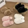 Zapatillas de casa cómodas y cálidas, elegantes, con forro de felpa, zapatillas de felpa para interior para mujer, zapatillas negras de algodón con suela suave