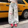 Jeans de tiro alto bordados con letras, nuevo diseño primavera/otoño 2026, pantalones rectos holgados de pierna ancha adelgazantes de nicho