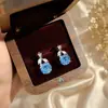 Pendente de Colar Octogonal Millennium Corte Rosa Azul Klein Inlaid com Brincos de Diamante de Alto Carbono Vermelho Rosa e Anel Amarelo Deslumbrante para Mulheres