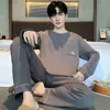 Novo Pijama Masculino de Primavera e Outono Algodão Manga Longa Solto Tamanho Grande Jovem Estilo Coreano Casual Roupa de Casa Conjunto Roupa Externa