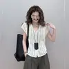 Cárdigan de punto de seda de hielo hueco gris para mujer, top elegante de verano estilo francés con ajuste a la cintura corta