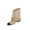 First Encounter Botas de Caña con Tacón Grueso de 5.5cm para Mujer, Botines Estilo Hot Girl, Botas de Caballero Chic con Cadena Metálica
