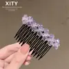 Pente de cabelo de cristal roxo claro elegante, estiloso e sofisticado, pente versátil para franja lateral, novo acessório de cabelo pente invertido estilo coreano