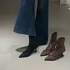 Botines de Tobillo de Diseño Stiletto con Punta Aguda Estilo Retro para Mujer 2026 Otoño/Invierno Nuevo Estilo Elegantes Versátiles Cremallera Trasera Botas Adelgazantes de Tacón Alto