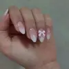 Uñas Portátiles, Hechas a Mano Puras, Degradado Rosa Nude, Lazo Blanco Tridimensional, Arte de Uñas Portátil, Pegatinas de Uñas de Exportación, Removibles