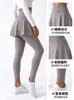 Falda pantalón de dos piezas falsas transfronteriza de cintura alta para levantar glúteos para mujer, adecuada para primavera, verano y otoño, que cubre las caderas, adelgazante, plisada, para fitness, falda pantalón deportiva de yoga