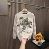 Sudadera informal versátil de cuello redondo, engrosada y forrada de forro polar, estilo americano, para hombre, con estampado de flor de mandala, desgastada.