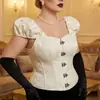 Corsé jacquard blanco a medida talla extra, estilo corte, con soporte de ballenas, top bustier jacquard reductor de cintura