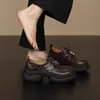 Zapatos Planos de Cuero Negros con Cordones, Suela Gruesa, Punta Redonda para Mujer, Estilo Británico Versátil, Cordones al Frente, Diseño Simple, Novedad Primavera 2026