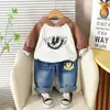 Sudadera y Pantalones con Logo de Cara Sonriente para Niños, Conjunto de Tres Piezas, Nuevo 2025, Venta al por Mayor Directa de Fábrica