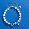 Pulseira de Cristal Pérola Água-Marinha Incrustada com Diamantes e Zircônia para Meninas, Design de Nicho, Luxo Leve, Joia Versátil de Alto Padrão para o Verão