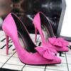 2586-13 (oferta especial) Zapatos de mujer de moda coreana tacón de aguja alto punta punta lazo grande capa única zapatos de boda