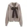 Primavera 2026 Nueva Moda Callejera Europea y Americana para Mujer Chaqueta de Punto con Capucha y Lazo Venta al por Mayor de Gama Alta