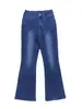 Calça Jeans Flare de Cintura Alta L1001 para Mulheres, Calça Flare Emagrecedora Gradiente com Lavagem Vintage, Slim Fit Retro Elástica
