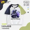 Camiseta de Manga Curta Delta Action Verão Nova 100% Algodão para Meninos e Meninas, Gola Redonda, Estampada, Modelagem Solta