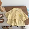 Conjunto de Verão Fino e Respirável para Meninos e Meninas, Conjunto de Duas Peças com Shorts de Manga Curta em Cor Sólida, Conjunto Casual com Lapela para Meninos