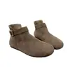 Botas Curtas Retro Redondas Foscas Femininas 2026 Novo Outono Inverno Solado Macio Fundo Plano Botas de Cano Curto Fivela de Cinto Zíper Lateral Casual