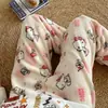 Pantalones de Pijama de Franela Estilo Corriendo de Conejo Fara para Mujer Invierno Nuevo Dulce Dibujos Animados Pijamas Pantalones de Casa para Mujer Pantalones Largos