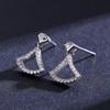 Aretes simples de plata S925 estilo coreano en forma de abanico con microincrustaciones de circonita, temperamento femenino, aretes populares europeos y americanos, joyería de comercio exterior transfronterizo