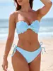 Bikini Strapless con Borde Ondulado para Mujer 2024 Traje de Baño de Dos Piezas Strapless con Espalda de Encaje y Cierre de Tiras Traje de Baño para Playa