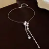 Collar de Perlas con Borla de Circonita Super Brillante Estilo Coreano Lujo Ligero Nicho Exquisito Cadena para Suéter Moderna Individualidad Temperamento Collar para Mujeres