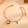 Pulsera de Acero de Titanio Transfronteriza con Galvanoplastia al Vacío de Estrella y Luna Corazón de Amor Incrustado con Diamantes Chapada en Oro de 18K Elegante Pulsera de Corazón de Melocotón para Mujer