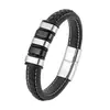 Pulseira Masculina de Couro Trançado da Amazon Mais Vendida e Fashion com Contas de Aço Inoxidável Pulseira DIY Joias Atacado