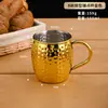 Taza de Acero Inoxidable 304 con Forma de Barril y Mango, Punto de Martillo, Taza de Café Creativa, Taza de Cerveza con Patrón de Martillo, Taza Mule, Taza para Bebidas Frías