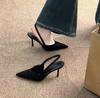 Dos Alturas ~ Tacones Altos de Leopardo Puntiagudos Franceses Sandalias de Punta para Mujer Primavera y Verano Tacón de Aguja Ante Traseras Vacías