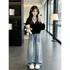Sentido del Diseño 2026 Nuevo Estilo Mediano y Grande Niños Moda con Sentido del Diseño Chaqueta con Capucha de Dos Piezas Falsas Conjunto Casual de Dos Piezas Jeans