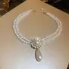 Nk-294 Collar Retro de Doble Capa con Forma de Gota de Agua Incrustada de Diamantes, Estilo Palacio Corto de Alta Gama de Nicho Lujo Accesible Nuevo Modelo Caliente para Mujer
