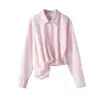 26 Ropa Nueva de Primavera para Mujer, Camisa Rítmica Ceñida a la Cintura, Camisa Corta de Manga Larga, Top Casual Ajustable de Sensación Fresca Adelgazante