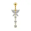 Nuevo Colgante de Mariposa Rosa de Acero Inoxidable Europeo y Americano Clavo de Ombligo Anillo de Ombligo de Corazón de Circonita Súper Brillante Joyería para Piercing de Ombligo