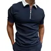 Camiseta informal para hombre, estilo europeo y americano, con estampado de estación independiente, manga corta, corte entallado, cremallera y solapa, polo para hombre