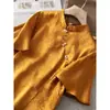 Nueva camisa de manga acampanada con diseño de hebilla estilo chino Camiseta de verano nicho retro top de manga corta jacquard con hebilla diagonal