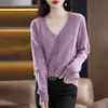 Cardigã vazado puro de caimento solto, blusa de tricô fina com decote V, nova peça de outer wear feminina plus size