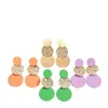 Pendientes de aro geométricos de estilo vacacional casual de verano transfronterizos para mujer en colores macarrón, pendientes de botón de disco de patchwork hechos a mano al por mayor