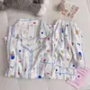 Pijama de otoño para mujer, nuevo estilo popular, cárdigan de algodón nube con cuello de solapa, manga larga y pantalón largo, conjunto casual para casa, venta al por mayor transfronteriza