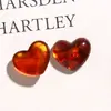 Ámbar Difuminado Cepillado Corazón de Melocotón Corazón Parche de Resina DIY Aretes Aretes Accesorios para Funda de Teléfono Móvil Material Venta al por Mayor