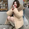 Chaqueta de Algodón con Capucha Rosa y Cuello Grande de Piel para Mujer, Estilo Nuevo de Invierno, Petite, Dulce, Cálida, Acolchada, Ropa Exterior Engrosada