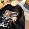 Moletom Cartoon Americano Vibe para Homens e Mulheres Solto Retrô Top para Usar por Baixo no Início do Outono Jaqueta Grossa com Forro de Lã para Casal
