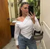 Transfronterizo Principios de Otoño Francés Suave y Romántico Diseño Elegante Hombros Descubiertos Cuello en V Cintura Manga Larga Camisa Top de Gama Alta