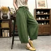 Pantalones de linterna de algodón y lino retro de moda, pantalones casuales holgados que estilizan, pantalones cortos, pantalones florales de encaje versátiles para mujer