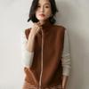 Colete de Tricô com Gola Alta de Cashmere para Mulheres 2025 Outono Novo Design Simples com Zíper Colete Suéter Tendência