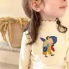 Nueva Camiseta de Manga Larga para Niña con Cuello Alto y Volantes, Prenda Base para Otoño/Invierno, Camiseta Interior de Terciopelo Alemán Cepillado para Niños